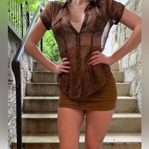 Converse Brown Floral Sheer Blouse
